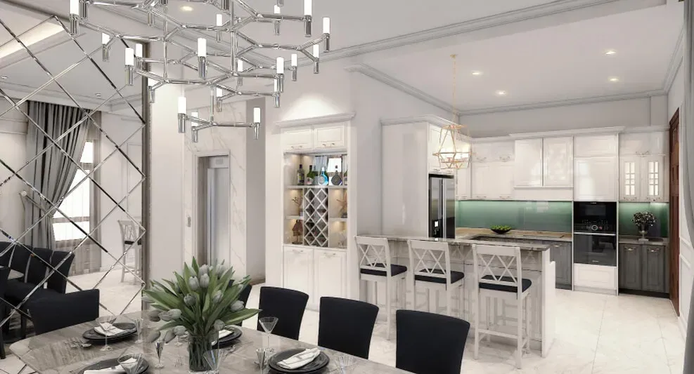 Phòng bếp, Phòng ăn - Biệt thự Vinhomes Central Park Tân Cảng - Phong cách Neo Classic | Space T