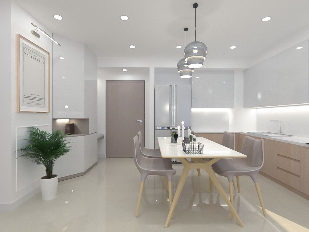 Phòng bếp, Phòng ăn - Căn hộ Palm Heights Quận 2 - Phong cách Scandinavian  | Space T