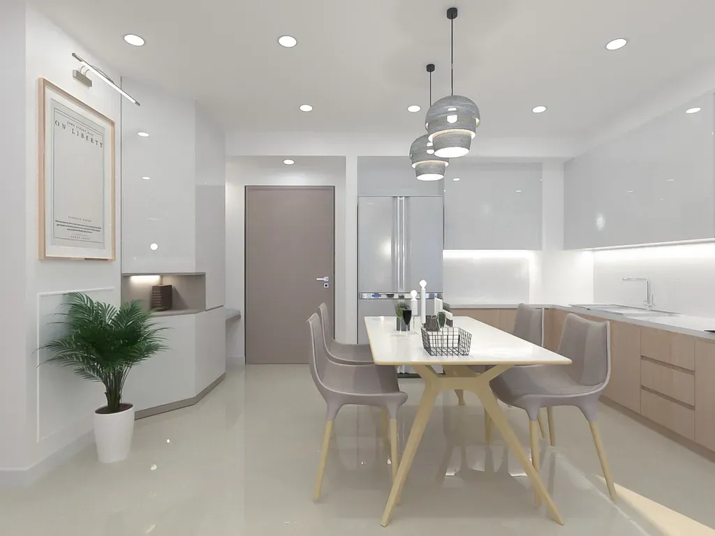 Phòng bếp, Phòng ăn - Căn hộ Palm Heights Quận 2 - Phong cách Scandinavian | Space T