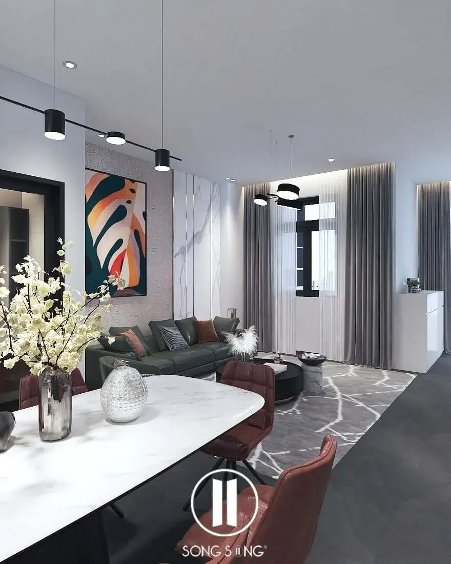 Phòng khách, Phòng ăn - Căn hộ Park Riverside Quận 9 - Phong cách Modern | Space T