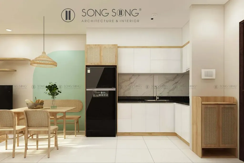Phòng bếp, Phòng ăn - Cải tạo Căn hộ Bcons Bình Dương - Phong cách Color Block | Space T