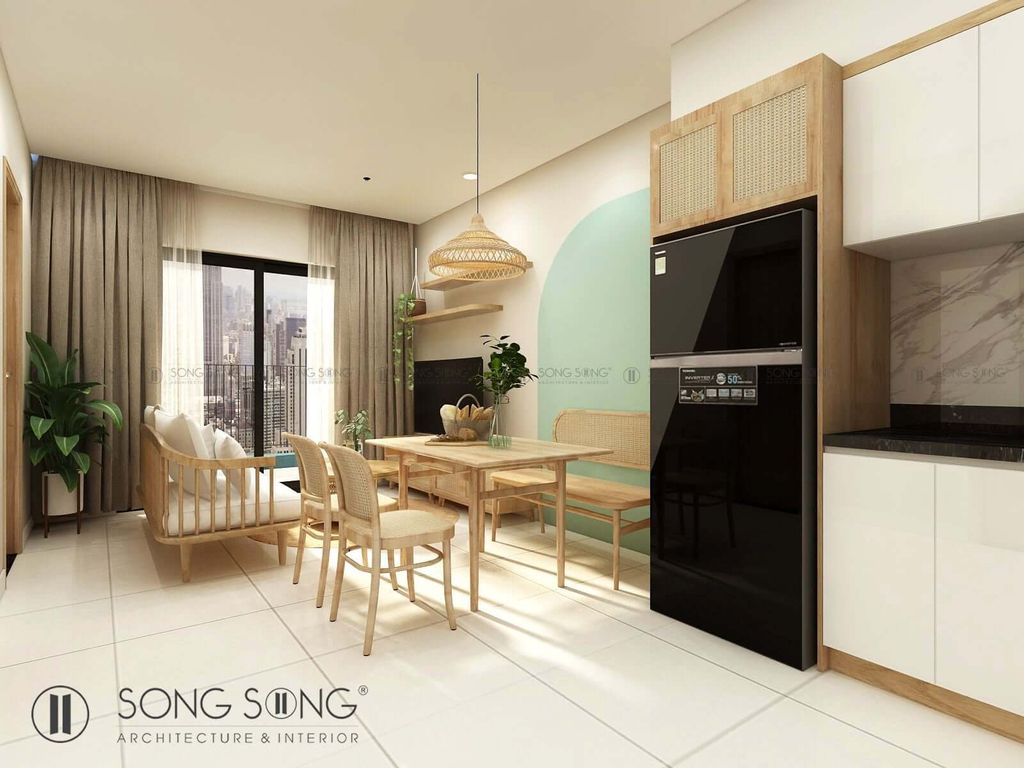 Phòng khách, Phòng ăn - Cải tạo Căn hộ Bcons Bình Dương - Phong cách Color Block  | Space T