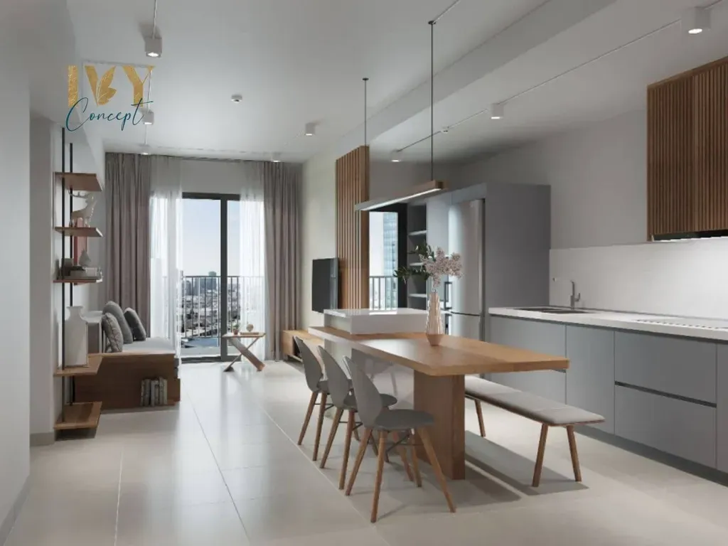 Phòng khách, Phòng bếp, Phòng ăn - Căn Hộ Emerald Celadon City Tân Phú - Phong cách Japandi | Space T