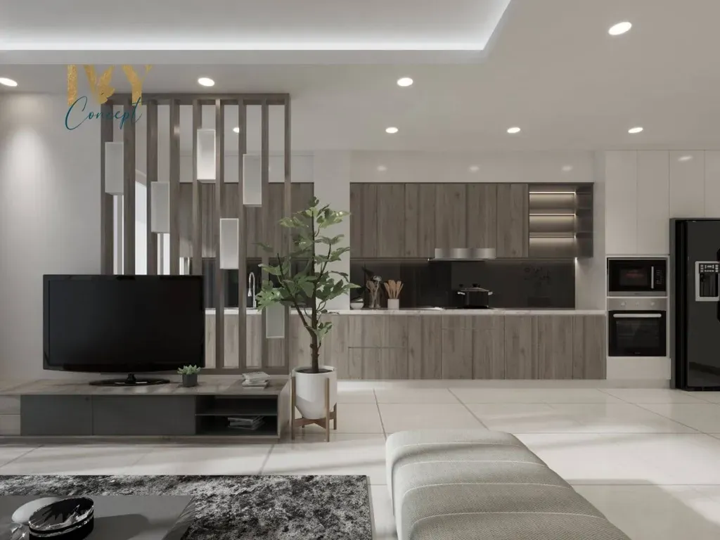 Phòng khách, Phòng bếp - Căn hộ Petro Landmark Quận 2 Block A - Phong cách Modern | Space T