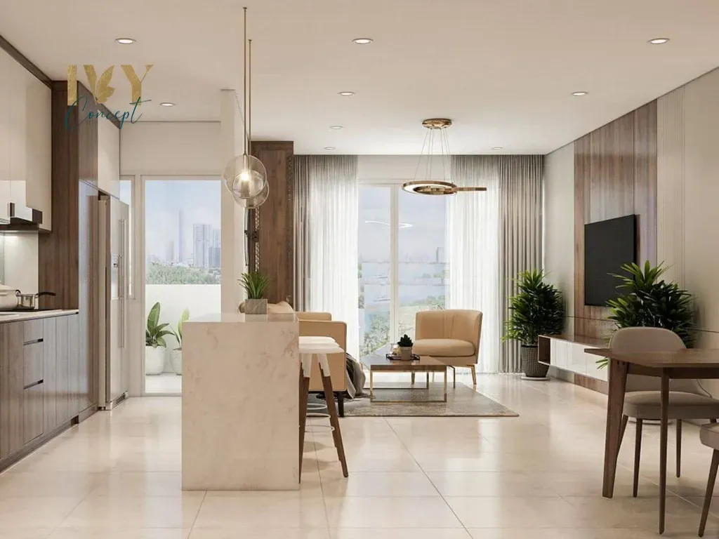 Phòng khách, Phòng bếp - Căn hộ Petro Landmark Quận 2 Block B - Phong cách Modern | Space T