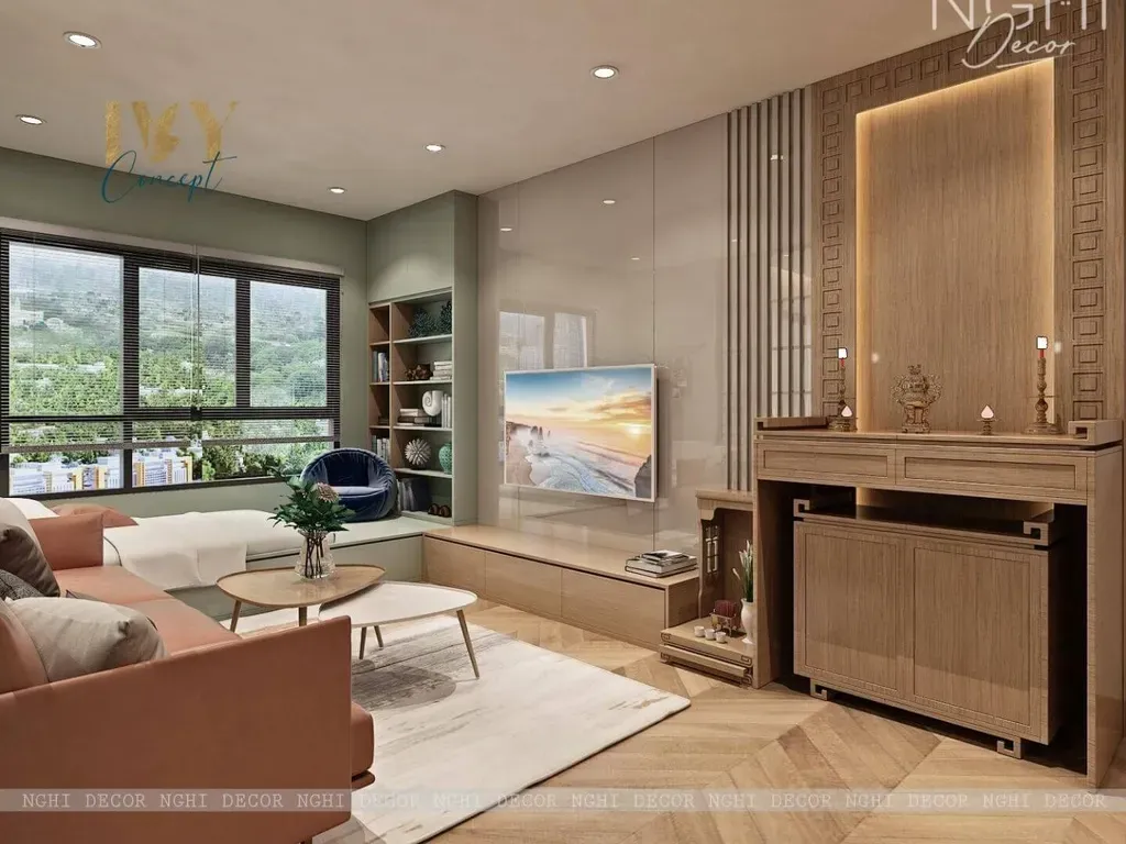 Phòng khách, Phòng thờ - Căn hộ Emerald Celadon City Tân Phú (Mr Long) - Phong cách Modern | Space T