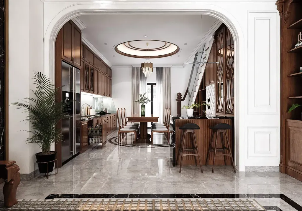 Phòng bếp, Phòng ăn - Nhà phố KDC Lavilla Long An - Phong cách Neo Classic | Space T
