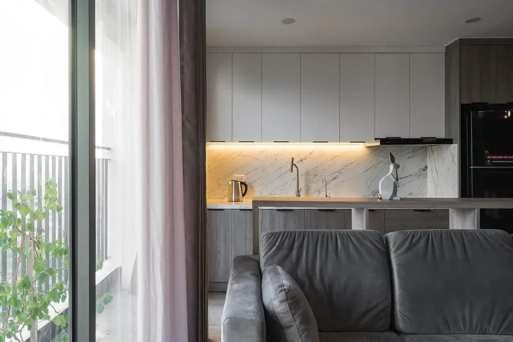 Phòng khách, Phòng bếp - Căn hộ Estella Quận 2 - Phong cách Modern | Space T