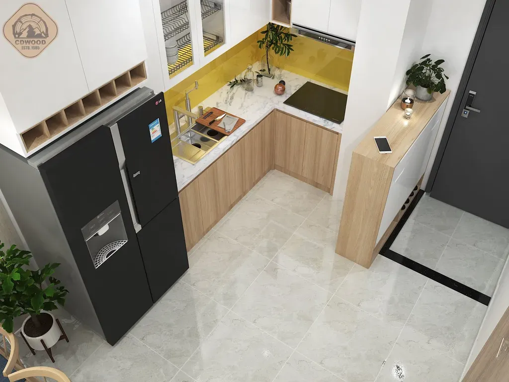 Phòng bếp, Lối vào - Căn hộ Green Town Bình Tân 68m2 - Phong cách Scandinavian | Space T