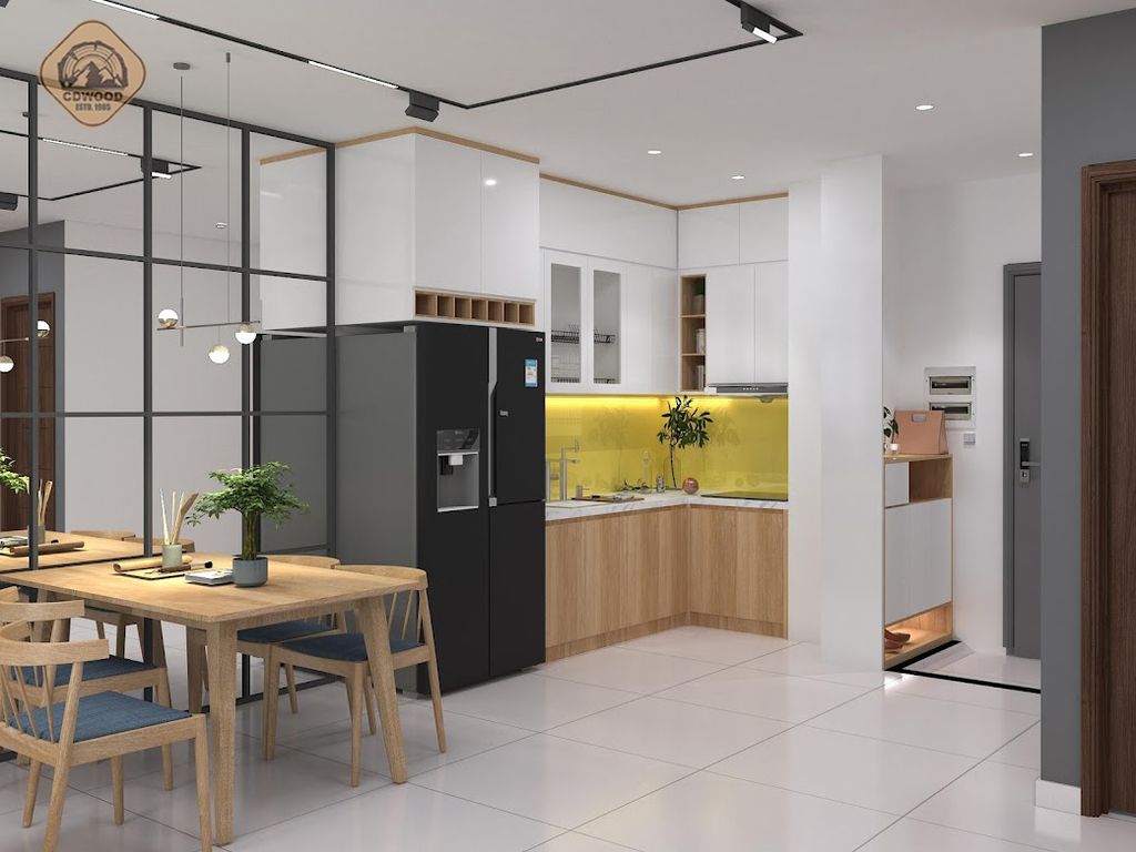 Phòng bếp, Phòng ăn, Lối vào - Nhà mẫu Dự án Green Town Bình Tân 68m2 - Phong cách Color Block + Scandinavian  | Space T