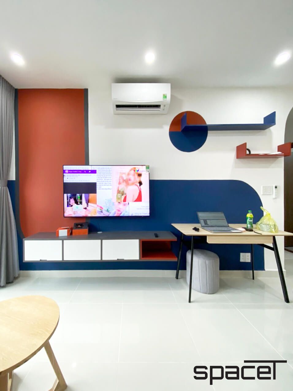 Phòng khách, Phòng làm việc - Căn hộ Goldora Plaza Nhà Bè - Phong cách Color Block  | Space T