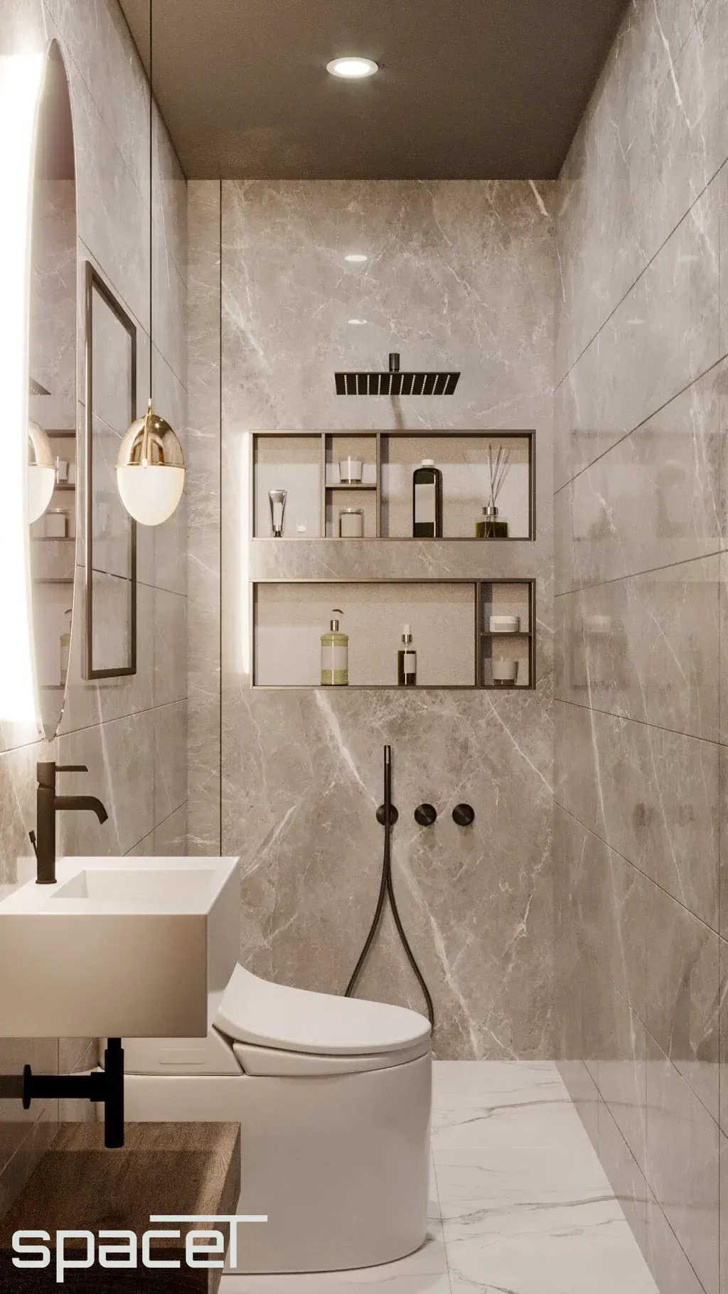 Phòng tắm - Phòng ngủ Nhà phố Quận 6 15m2 - Phong cách Modern | Space T