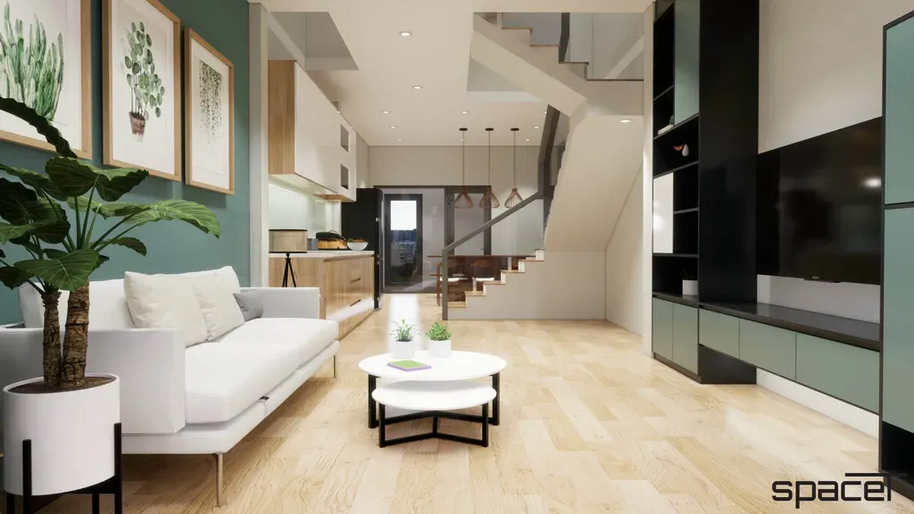 Phòng khách - Nhà phố Quận 12 108m2 - Phong cách Modern + Scandinavian | Space T