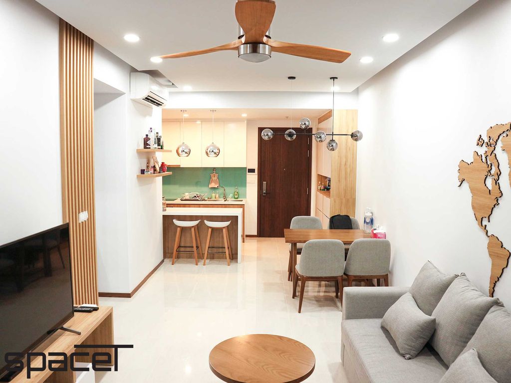 Phòng khách, Phòng ăn - Căn hộ One Verandah 2PN - Phong cách Scandinavian + Modern  | Space T