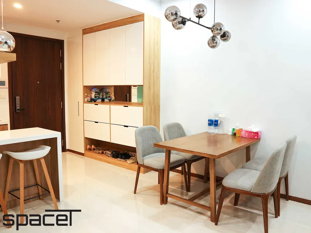 Phòng ăn, Lối vào - Căn hộ One Verandah 2PN - Phong cách Scandinavian + Modern | Space T