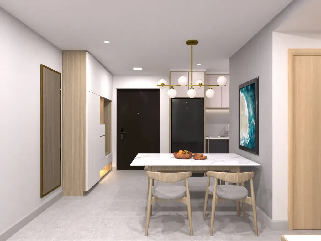 Phòng ăn, Lối vào - Căn hộ Compass One Bình Dương 51m2 - Phong cách Scandinavian | Space T