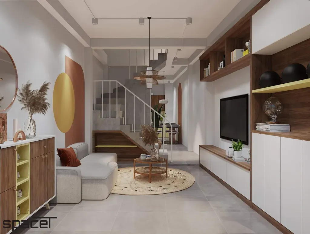 Phòng khách, Lối vào - Nhà phố Xô Viết Nghệ Tĩnh - Phong cách Color Block + Scandinavian | Space T