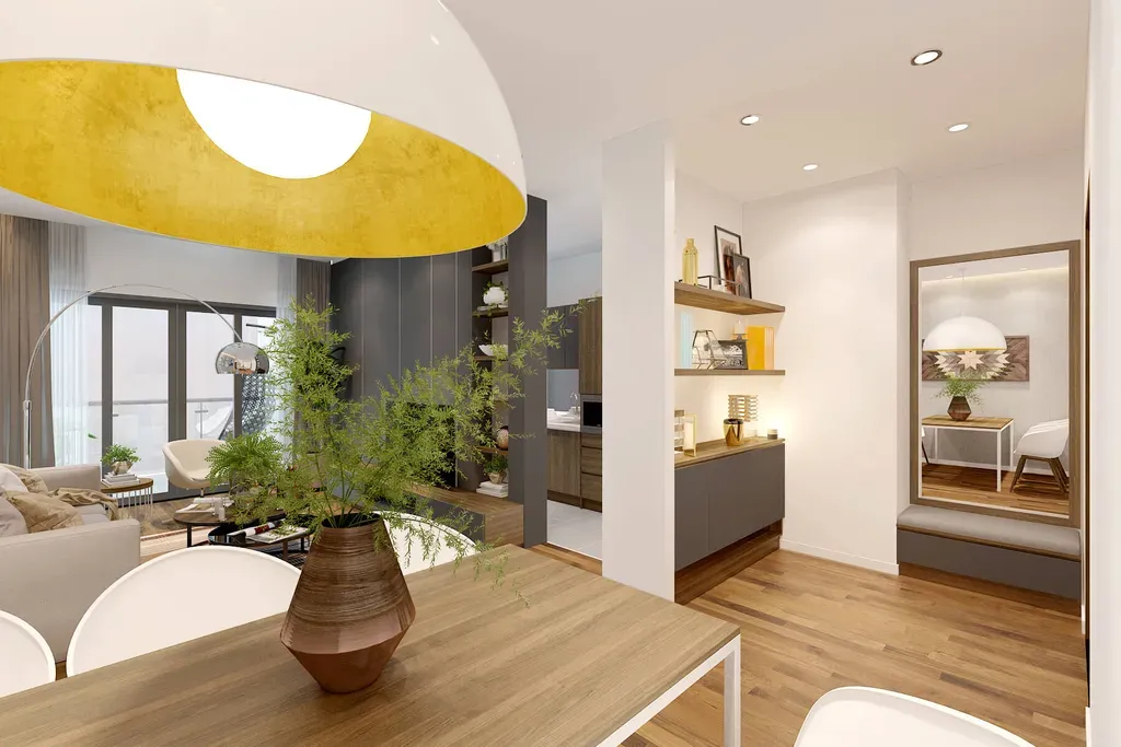Phòng ăn, Lối vào - Căn hộ Sunrise Riverside Nhà Bè 103m2 - Phong cách Scandinavian + Modern | Space T