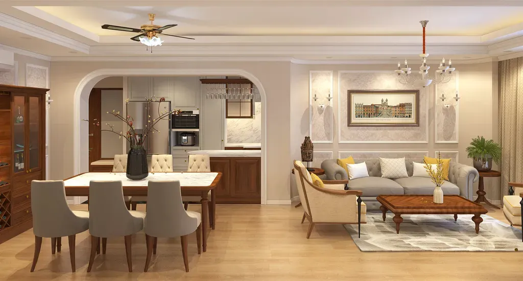 Phòng khách, Phòng ăn - Căn hộ Gold View Quận 4 - Phong cách Neo Classic | Space T
