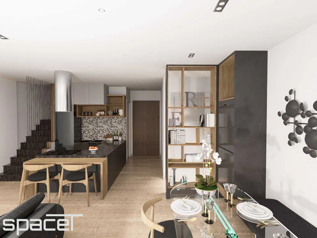 Phòng bếp, Phòng ăn - Căn hộ duplex Ricca Quận 9 97m2 - Phong cách Modern | Space T
