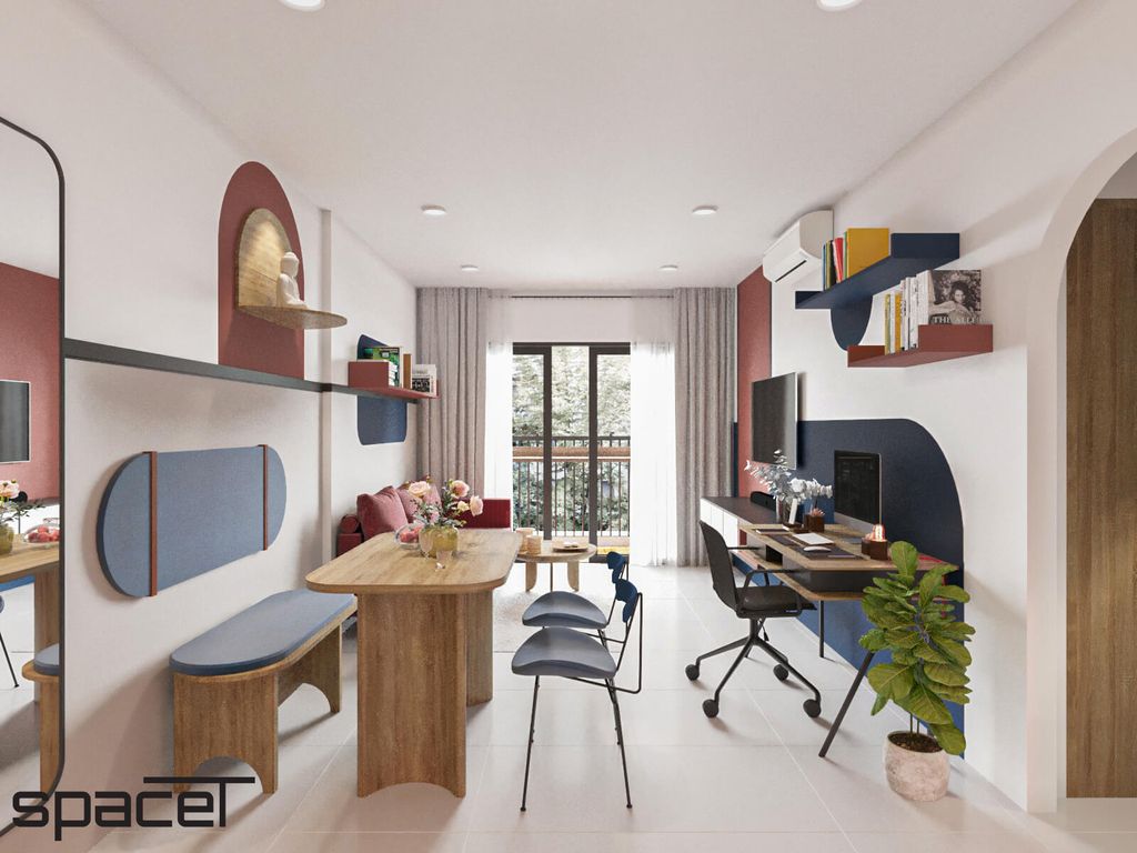 Phòng ăn, Phòng làm việc - Căn hộ Goldora Plaza Nhà Bè 62m2 - Phong cách Color Block  | Space T