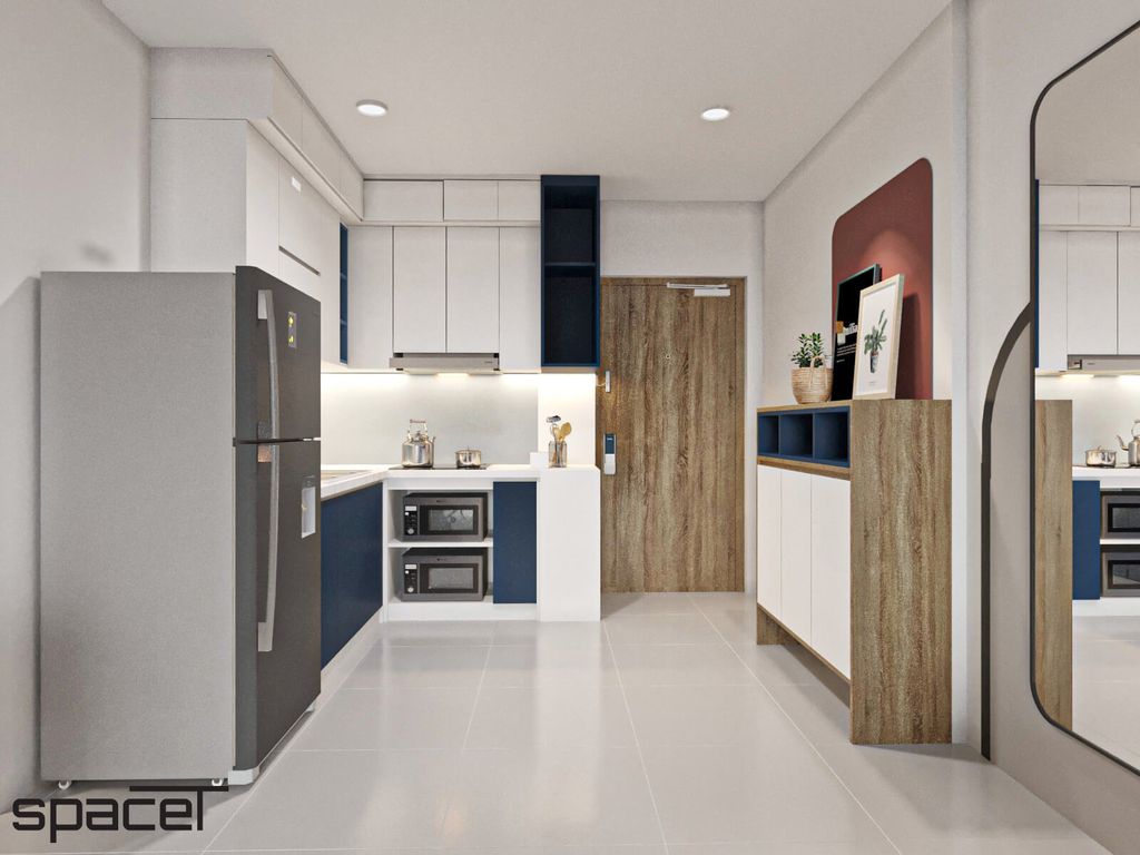 Phòng bếp, Lối vào - Căn hộ Goldora Plaza Nhà Bè 62m2 - Phong cách Color Block  | Space T