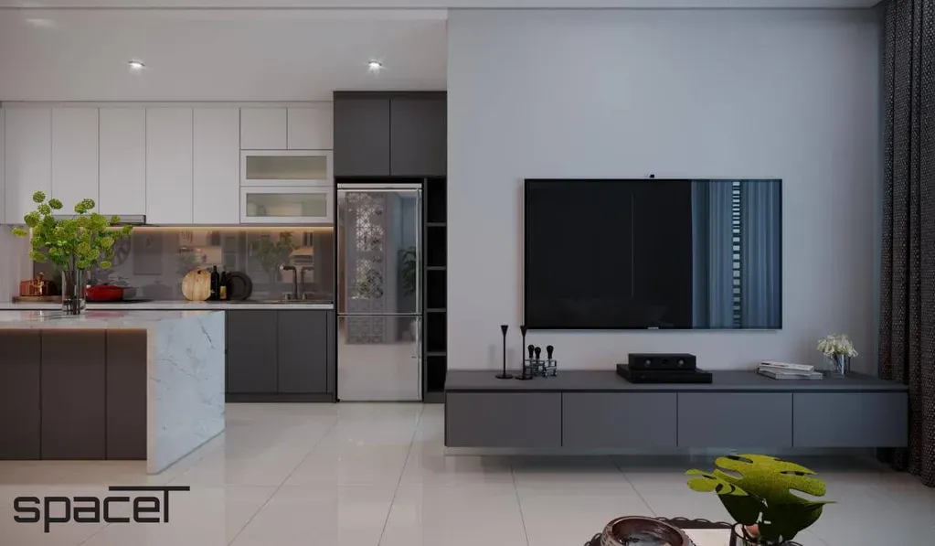 Phòng khách, Phòng bếp - Căn hộ Emerald Precinct (Celadon City) - Phong cách Modern | Space T