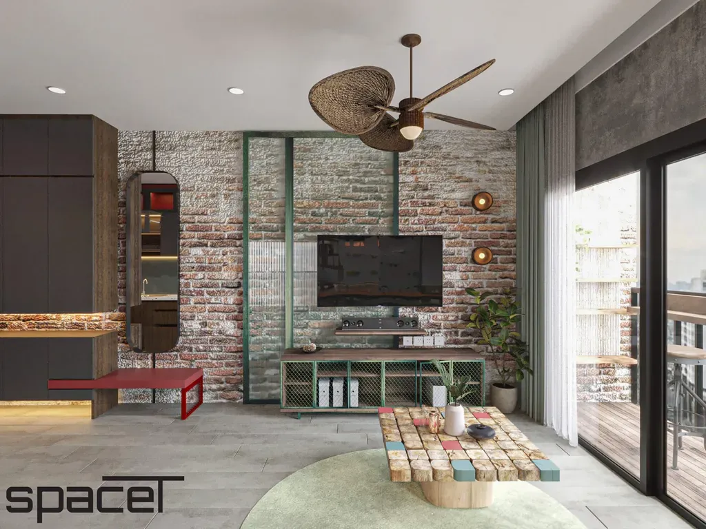 Phòng khách - Căn hộ The Origami (Vinhomes Grand Park) - Phong cách Industrial | Space T