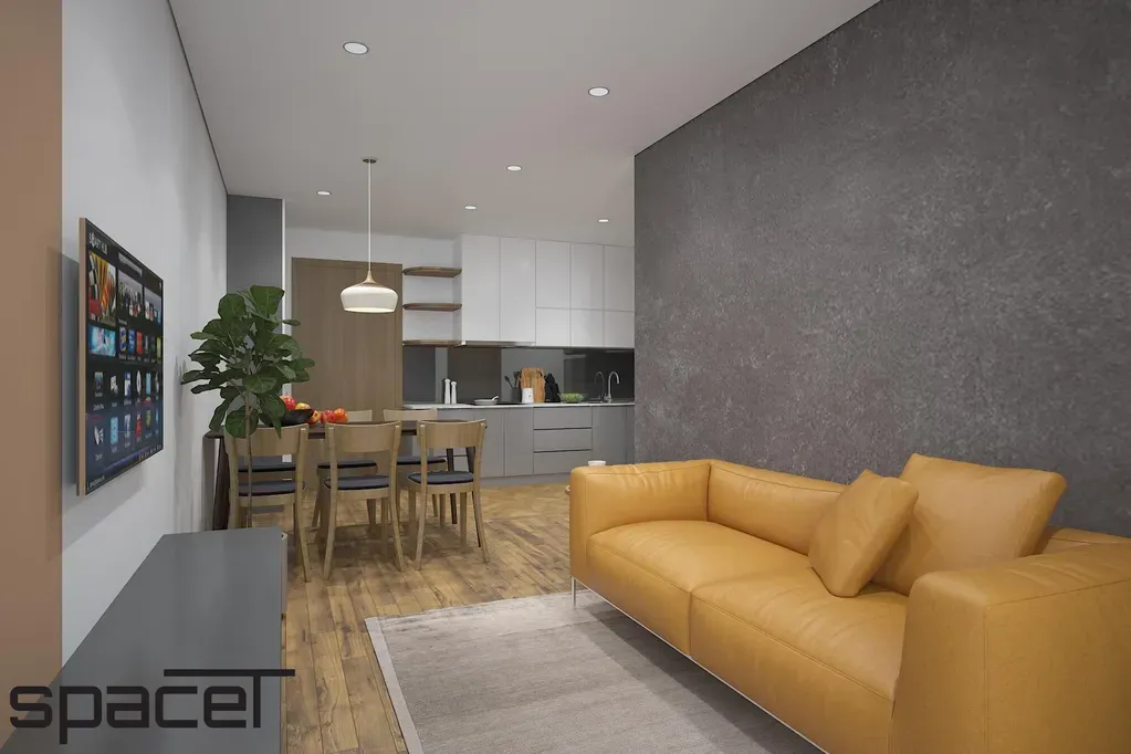 Phòng khách, Phòng bếp, Phòng ăn - Căn hộ Lavida Plus Quận 7 - Phong cách Modern | Space T