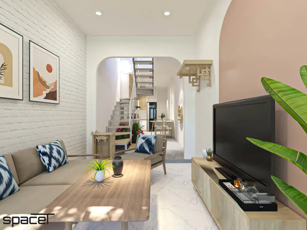 Phòng khách - Nhà phố Quận 6 - Phong cách Scandinavian + Color Block | Space T