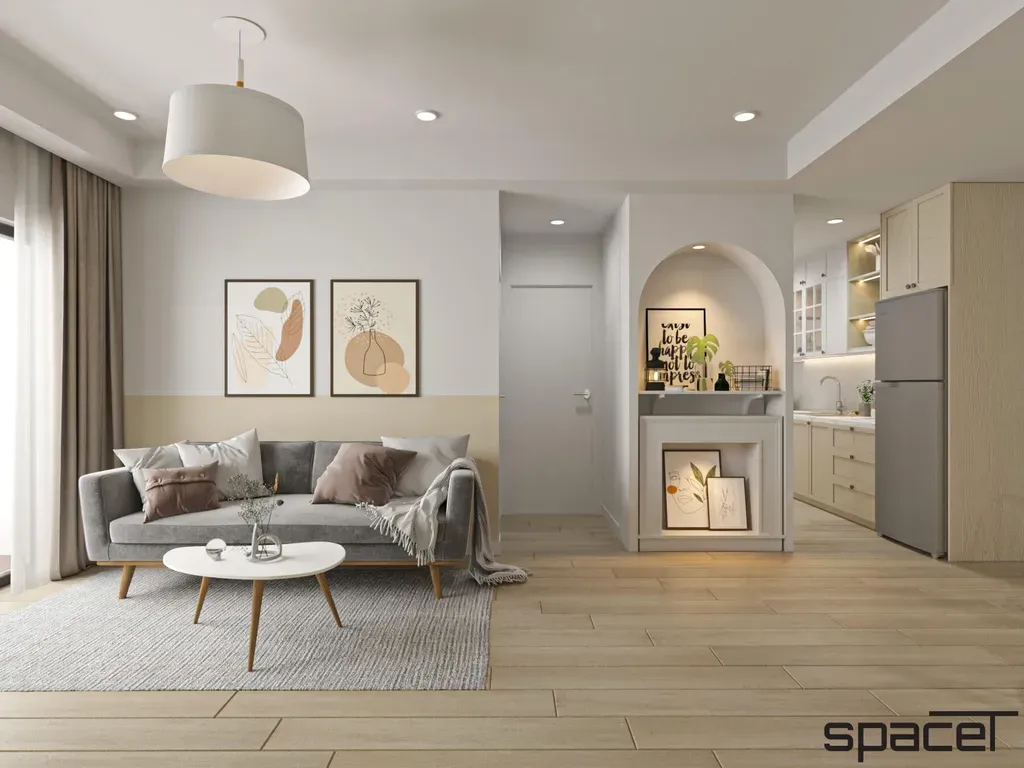Phòng khách, Phòng bếp - Căn hộ Masteri T5 Thảo Điền 71m2 - Phong cách Color Block + Scandinavian | Space T