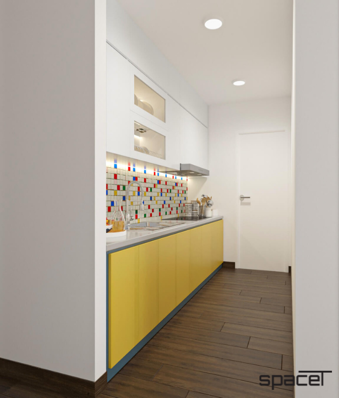 Phòng bếp - Cải tạo Căn hộ SaigonLand Bình Thạnh 68m2 - Phong cách Color Block  | Space T