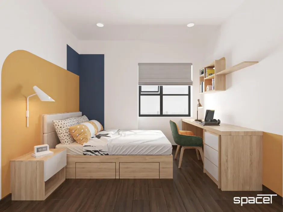 Phòng ngủ - Cải tạo Căn hộ SaigonLand Bình Thạnh 68m2 - Phong cách Color Block | Space T