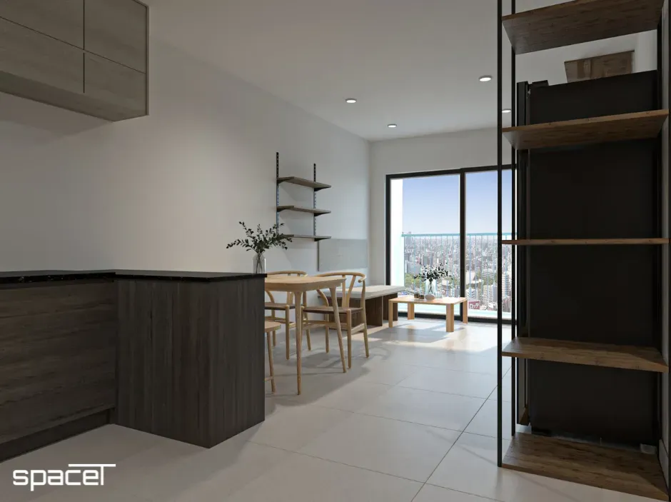 Phòng khách, Phòng bếp, Phòng ăn - Cải tạo Căn hộ Botanica Premier - Phong cách Japandi | Space T