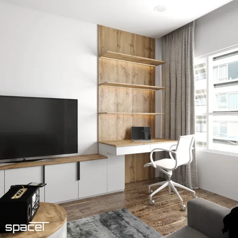 Phòng khách, Phòng làm việc - Căn hộ Mizuki Park Bình Chánh 56m2 - Phong cách Modern | Space T