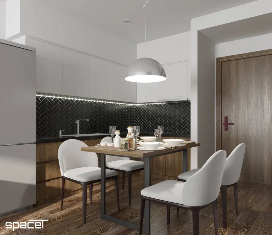 Phòng bếp, Phòng ăn - Căn hộ Mizuki Park Bình Chánh 56m2 - Phong cách Modern | Space T
