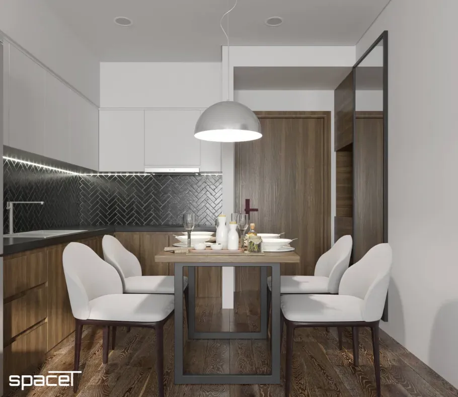 Phòng bếp, Phòng ăn - Căn hộ Mizuki Park Bình Chánh 56m2 - Phong cách Modern | Space T