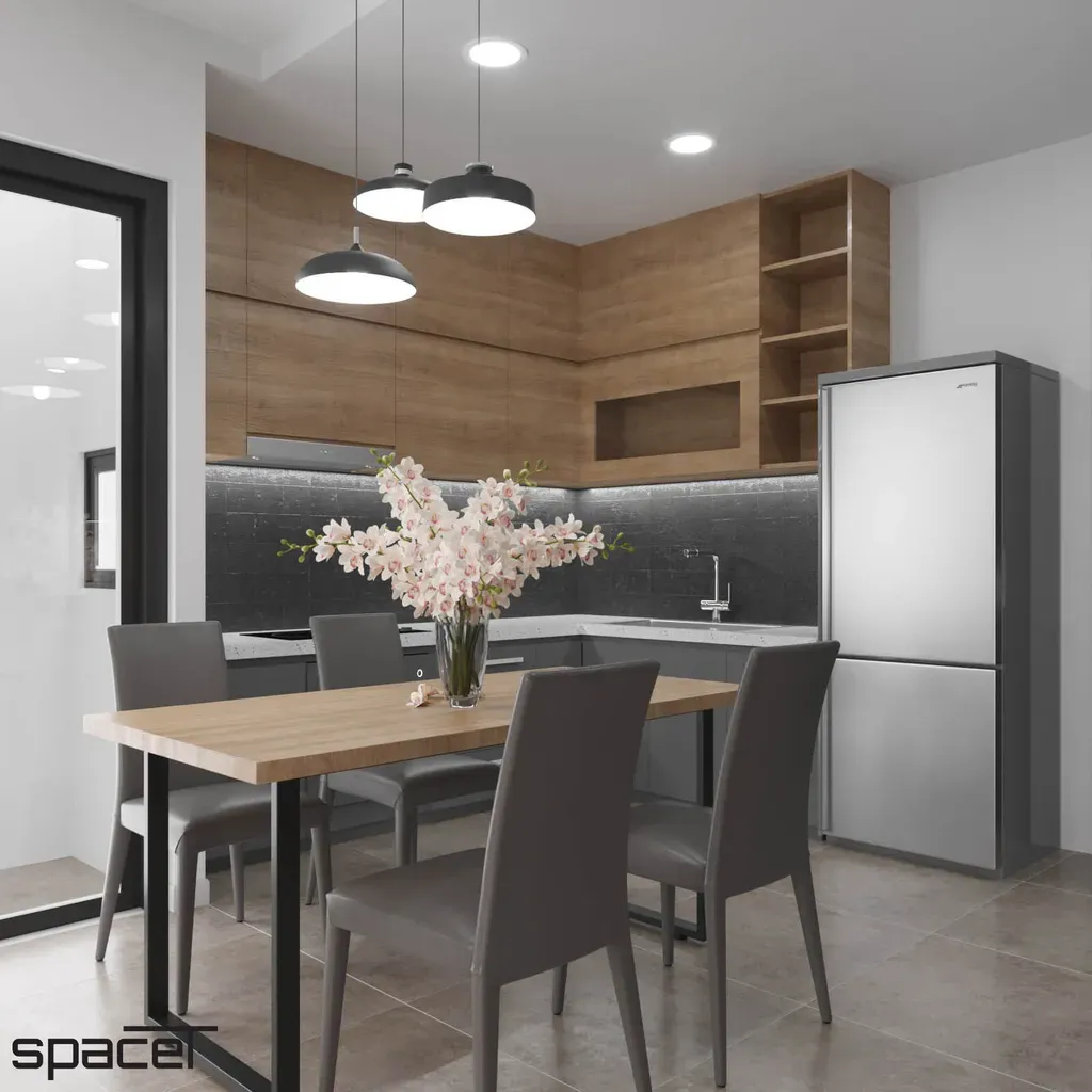 Phòng bếp, Phòng ăn - Căn hộ Compass One Bình Dương - Phong cách Modern | Space T