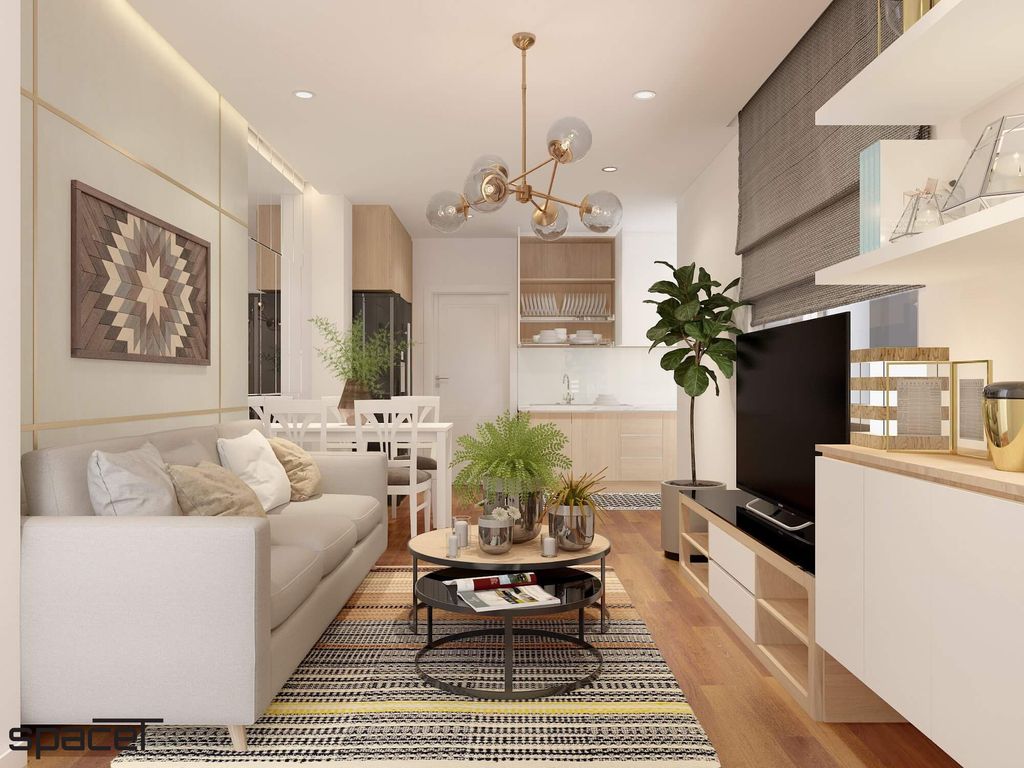 Phòng khách - Nhà phố Quận 1 45m2 - Phong cách Modern + Scandinavian  | Space T