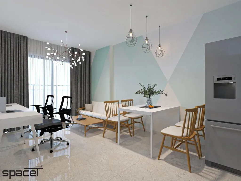 Phòng khách, Phòng ăn, Phòng làm việc - Cải tạo Căn hộ Golden Mansion Phú Nhuận - Phong cách Color Block + Scandinavian | Space T