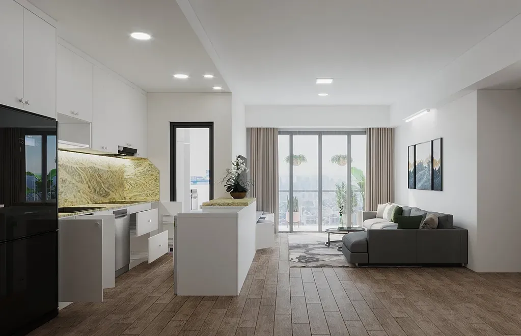 Phòng khách, Phòng bếp - Căn hộ Emerald Celadon City 100m2 - Phong cách Modern | Space T