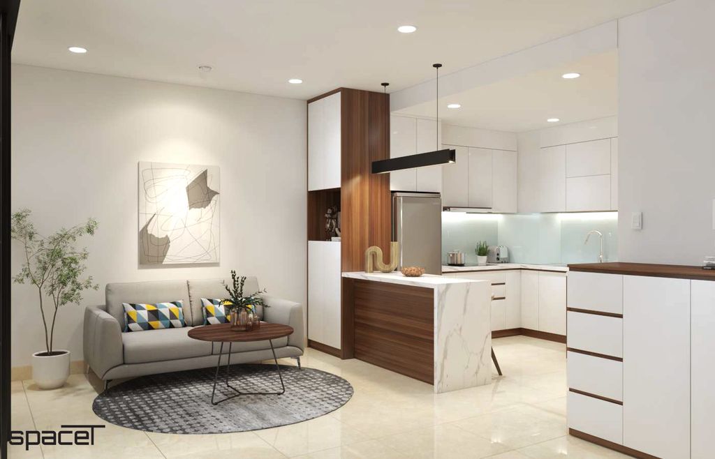 Phòng khách, Phòng bếp - Căn hộ Sunrise City Quận 7 - Phong cách Modern  | Space T