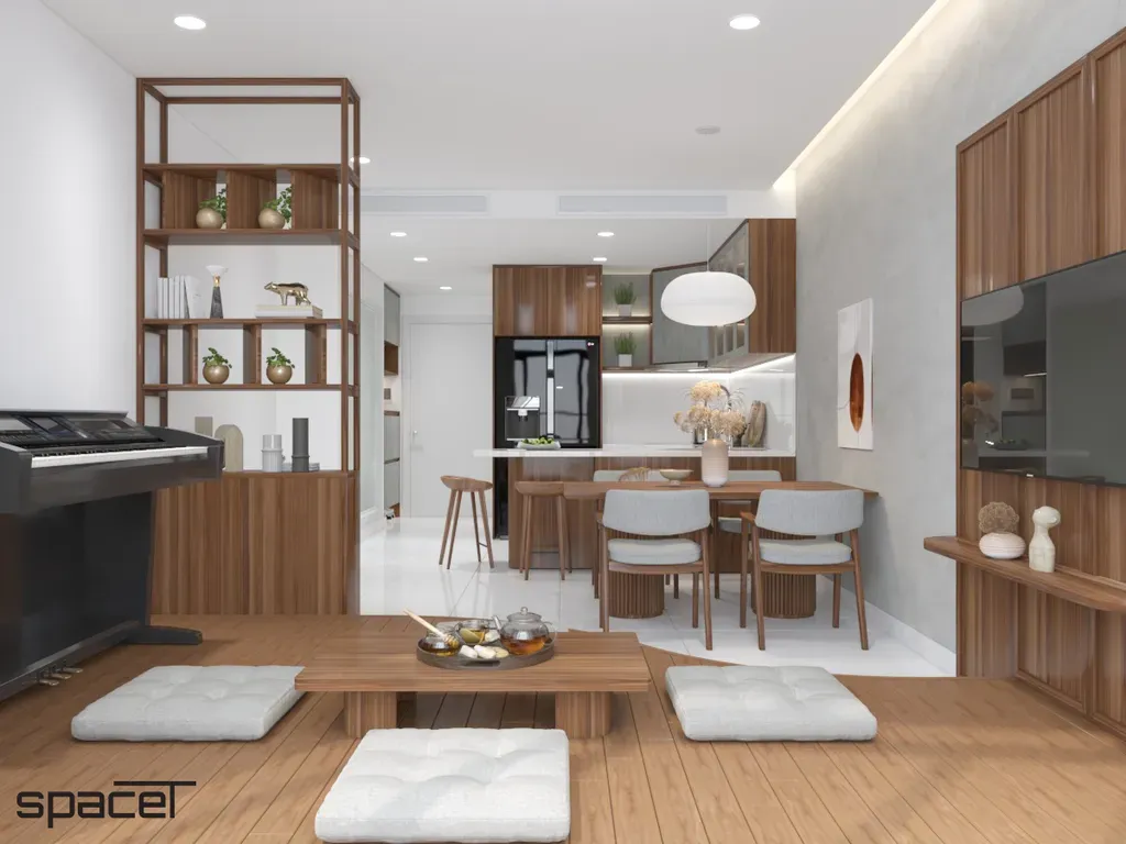 Phòng khách, Phòng bếp, Phòng ăn - Căn hộ City Garden Bình Thạnh - Phong cách Japandi | Space T