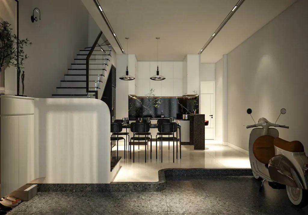 Phòng bếp, Phòng ăn, Lối vào - Nhà phố đường Phạm Văn Bạch - Phong cách Modern | Space T