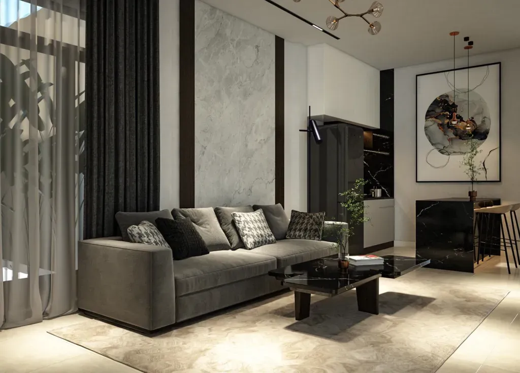 Phòng khách, Phòng bếp - Nhà phố đường Phạm Văn Bạch - Phong cách Modern | Space T