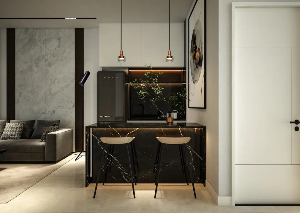 Phòng khách, Phòng bếp - Nhà phố đường Phạm Văn Bạch - Phong cách Modern | Space T