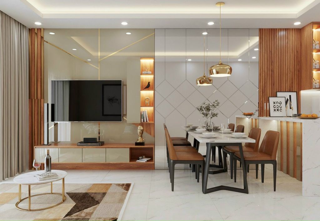 Phòng khách, Phòng ăn - Căn hộ Diamond Riverside Quận 8 - Phong cách Modern  | Space T