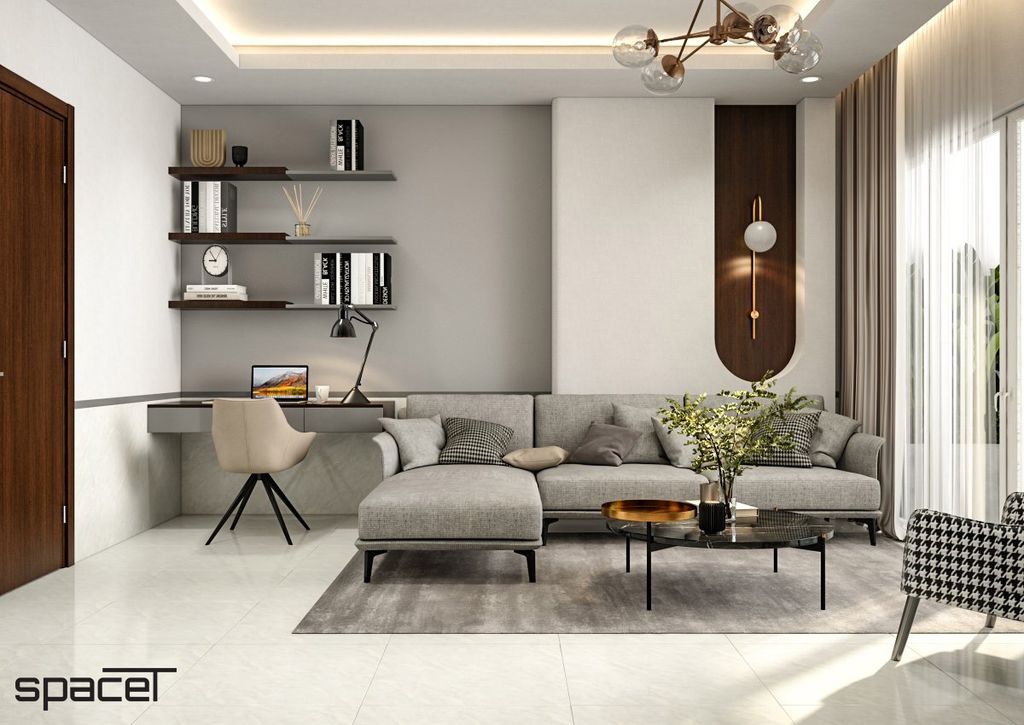 Phòng khách, Phòng làm việc - Căn hộ chung cư Orient Apartment - Phong cách Modern  | Space T