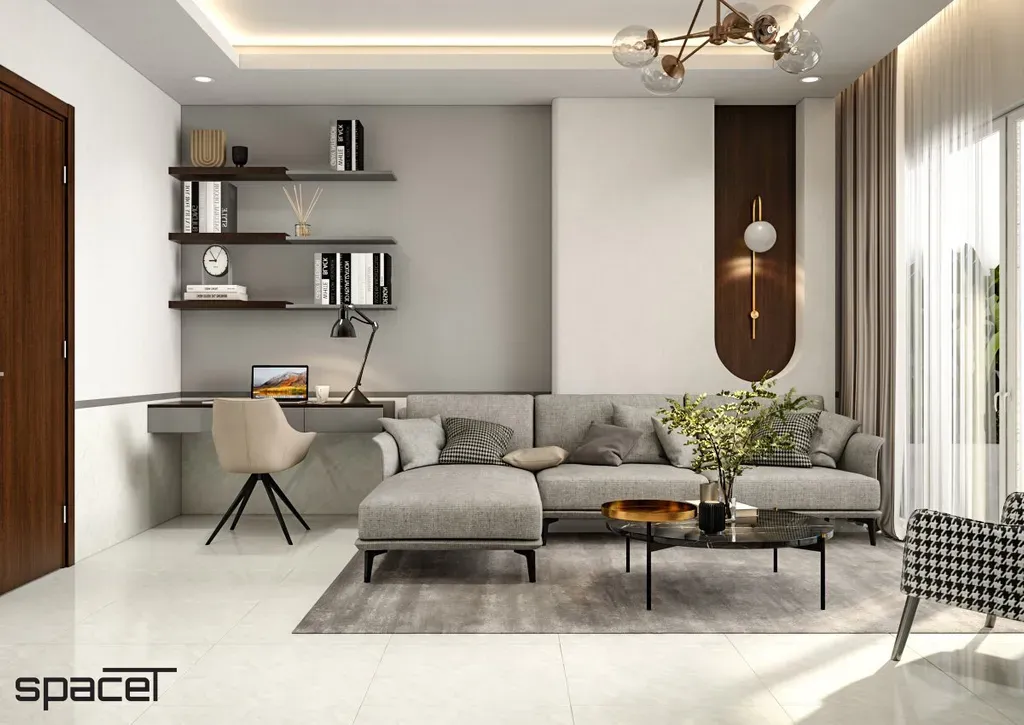 Phòng khách, Phòng làm việc - Căn hộ chung cư Orient Apartment - Phong cách Modern | Space T