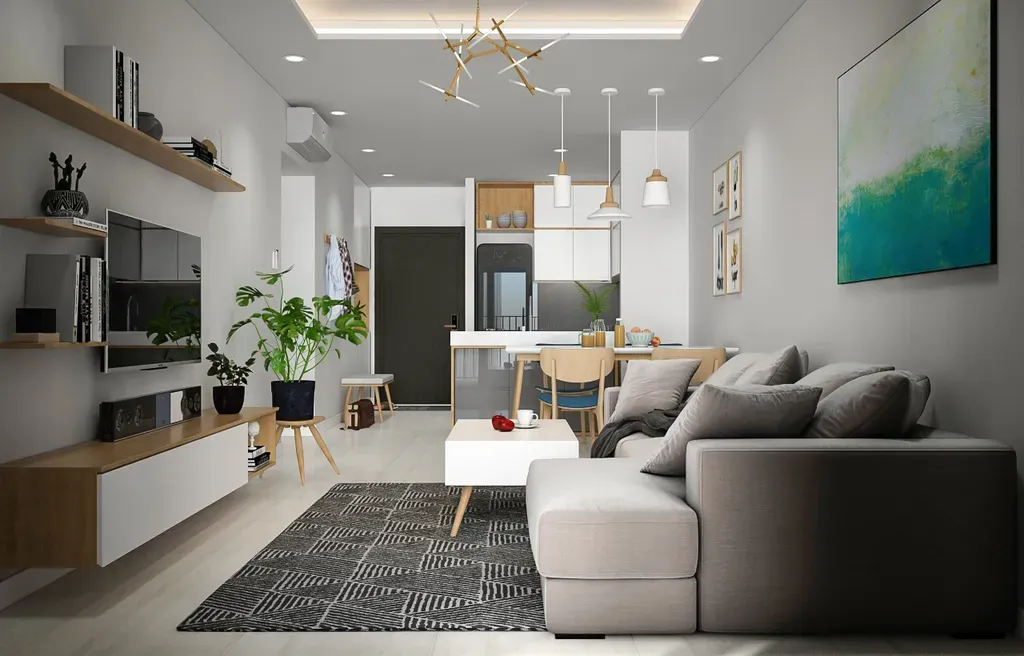 Phòng khách, Lối vào - Căn hộ Gold View Quận 4 - Phong cách Scandinavian | Space T